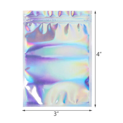 50/100/200 Holographic Foil Pouch Bags Smell Proof Resealable Zip Lock - Image 1 of 4