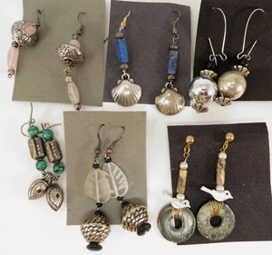 Jewelry Lot 6 Earrings Artisan Fetish Silver Tone Dangle Boho Original OOAK Bead - Picture 1 of 4