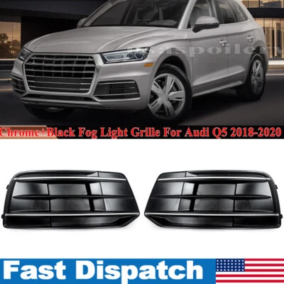 For Audi Q5 2018-20 Chrome Trim Black Front Bumper Fog Light Grille Bezel Cover - Изображение 1 из 4