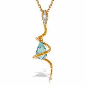 2.28 Carat 14K Rose Gold Necklace w/ Dangling Blue Topaz & Diamond 14" - 24"  - Picture 1 of 4