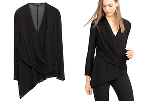 ZARA BLACK BLOUSE CROSSOVER TOP V NECK LONG SLEEVE WRAP BLOUSE SIZE S NEW - Picture 1 of 5