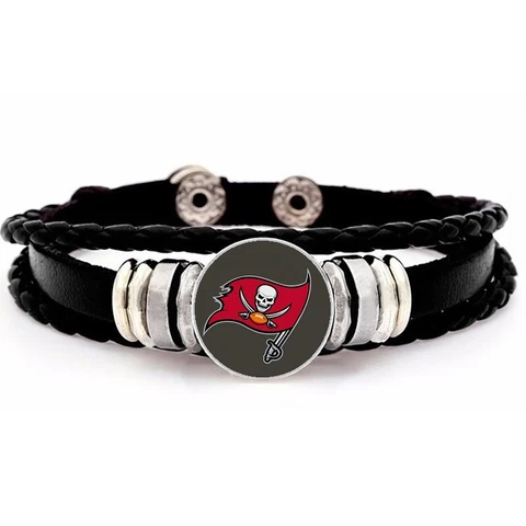 Tampa Bay Buccaneers Mens Womens Black Leather Bracelet Football w GiftPg D14 Cover