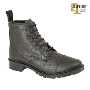 Grafters Cuero Grano Negro 6 Ojales Servicio Cadete Botas de Combate Militar Talla - Imagen 1 de 3