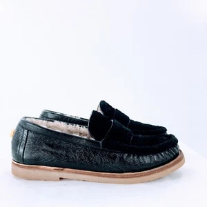 Stuart Weitzman Womens Loafer Black Shearling Patent Leather Bromley Flat Sz 9 - Picture 1 of 15