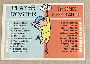 FLEER 1963 BASEBALL CARD CHECKLIST 1ST SERIES