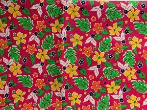 Pink Yellow Orange Hawaiian Floral print cotton fabric 42" x 1 yard 11" - Picture 1 of 1