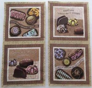 Chocolate Fabric Four blocks Forget Love I'm no Quitter 5.5" Quilt Squares - Picture 1 of 6