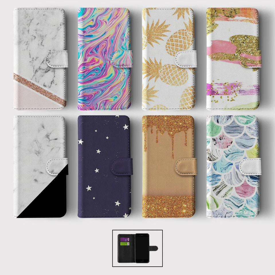 CASE FOR SAMSUNG S23 S22 S21 S20 S10 WALLET FLIP PHONE COVER STARS GOLD RAINBOW - Image 1 of 1