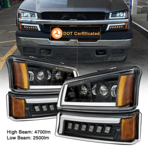 For 2003-06 Chevy Silverado Avalanche DRL LED Headlights DOT Bumper Marker Lamps - Picture 1 of 11