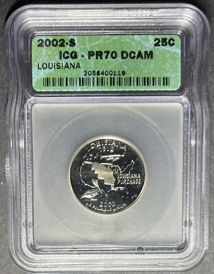 2002-S Proof Louisiana Quarter ICG PR-70 DCAM, Buy 3 Items, Get $5 Off!! - Image 1 of 2