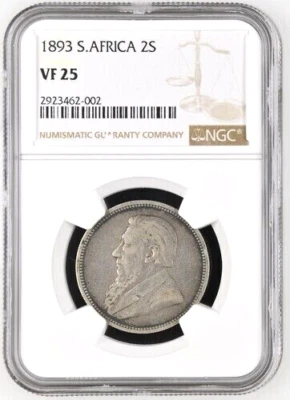 1893 South Africa 2 Shillings, NGC VF 25, KM-6 - Image 1 of 2