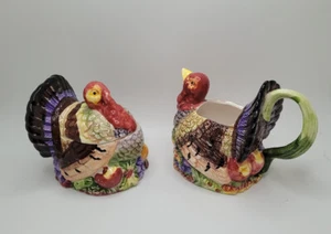 Turkey Sugar & Creamer Set Turkeys Christmas Thanksgiving Hand Painted Ceramic - Bild 1 von 5