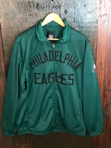 NFL Jacket Mens XL Green Philadelphia Eagles Spell Out Logo Full Zip Elastic - Picture 1 of 9