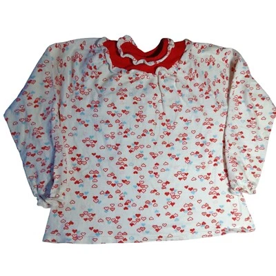 Vintage 50's Girls Hanes 14 Long Sleeve Heart Print Kids Pajama Top All Cotton - Image 1 of 4