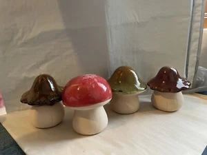 Ceramic Glazed Mushrooms Garden Plant Fairy Decor (Set of 4) Indoor/Outdoor - Picture 1 of 6