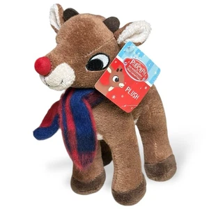 Rudolph El Reno Nariz Roja Peluche Dan Dee 7" Azul Bufanda a Cuadros con Etiquetas - Imagen 1 de 22