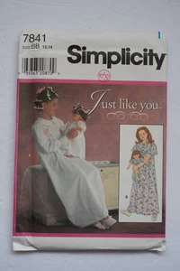 Simplicity 7841 Just Like You Girl's NIGHTGOWN & Matching Doll Pattern Sz 12-14 - Picture 1 of 2