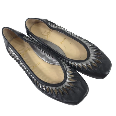 ZAPATOS PLANOS DE BALLET CHRISTIAN LOUBOUTIN DE CUERO NEGRO PLATEADO FONDO ROJO TALLA 36 Foto 1 de 4