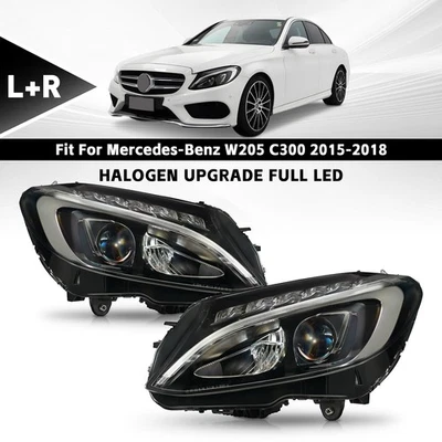 Halogen Upgrade Full LED For 2015-2018 Mercedes-Benz W205 C300 Headlight Pair - Image 1 of 4