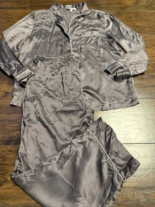 Neiman Marcus Damen Schwarz Basic Satin 2-teilig Seide Pyjama Set Nachtwäsche Gr. L - Bild 1 von 9