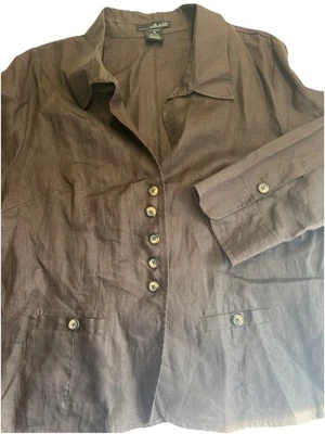 Willi Smith Linen Jacket Brown 16 Button Up Crop 3/4 Sleeves - Image 1 of 4