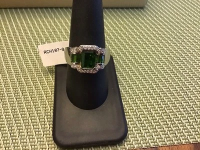 Anel esterlina 925 JTV 2,23 ctw verde diópsido .21 ctw RND zircão branco tamanho 9 - Imagem 1 de 3