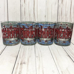 4er Set Vintage Cera Merry Christmas Double Old Fashioned Tiffany Buntglas - Bild 1 von 10