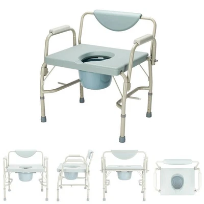 Heavy Duty Bariatric Commode Chair Drop Arm Steel Padded Back Ajust Height - Image 1 of 4