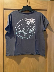 🍉Salt Life Women’s Paradise, Awaits, Gray Crop Top Short Sleeves NWT Size S - Picture 1 of 4