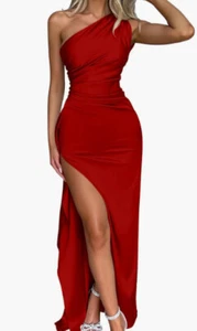 Womens Cocktail Long Dresses, One Shoulder Sexy Bodycon, Ruched Wrap Split Party - Picture 1 of 24