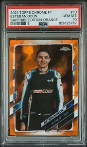 2021 TOPPS CHROME FORMULA 1 SAPPHIRE EDITION 10 ESTEBAN OCON ORANGE /25 PSA 10 - Picture 1 of 2
