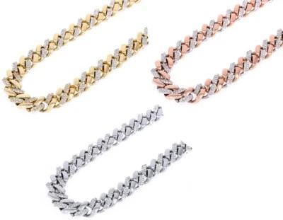 Collar de cadena de eslabones de diamantes reales de 4 3/4 quilates Miami Cuban de dos filas de oro 9 mm 16" - 24" Foto 1 de 4