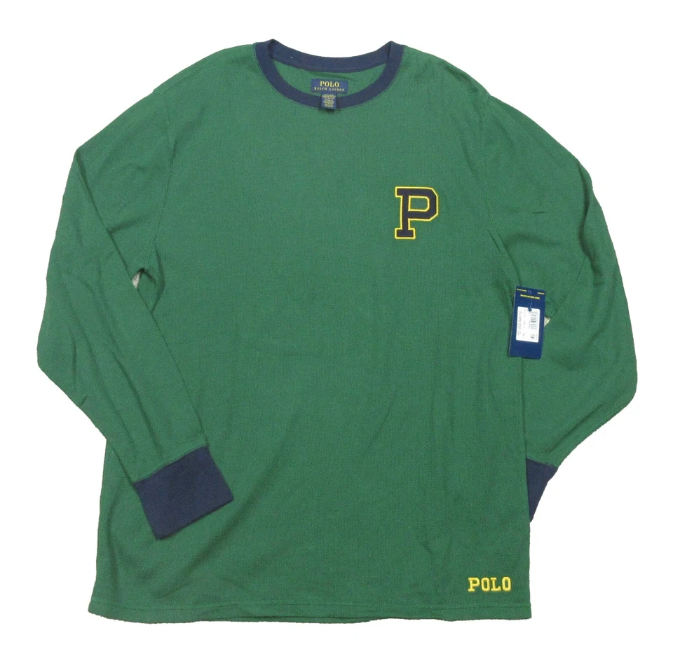 Polo Ralph Lauren Mens Waffle Knit Thermal Long Sleeve Shirt Green XL