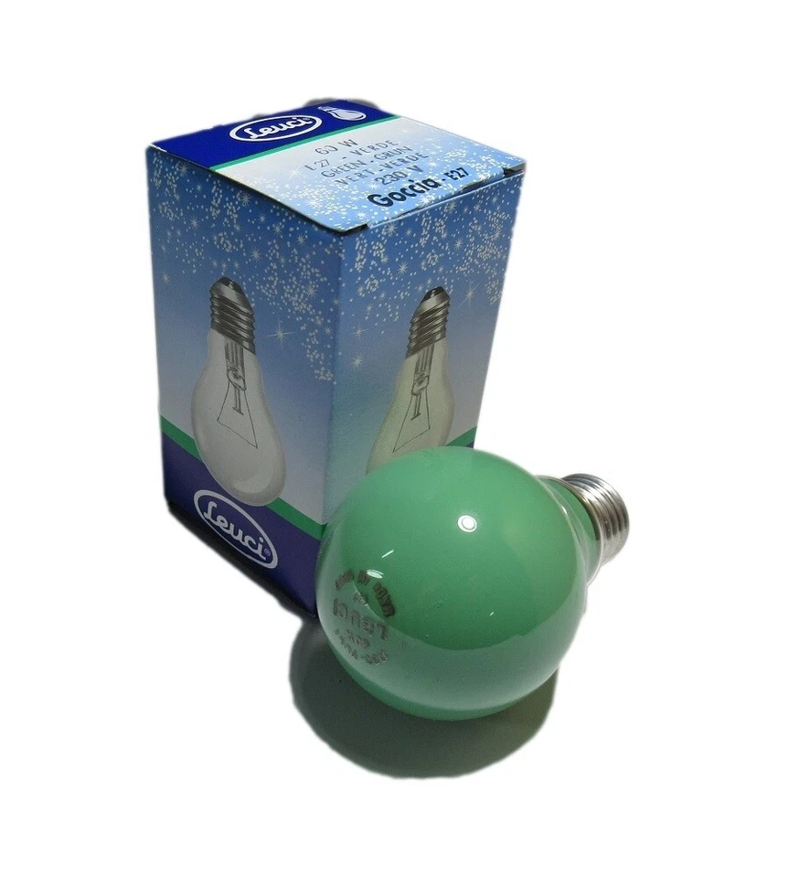 Lampadina ad incandescenza E27 60W Leuci special goccia verde made in Italy - Immagine 1 di 1