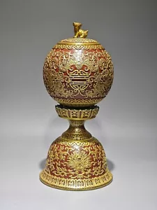 G Hermoso Sombrero Oficial Famille China Rosa Porcelana Dorado Tallado - Imagen 1 de 9