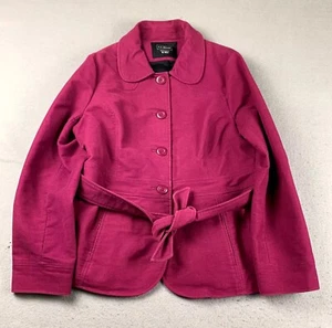 LL Bean Coat Womens Medium Pink Cotton Button Up Belted Lined Collared Jacket - Picture 1 of 8