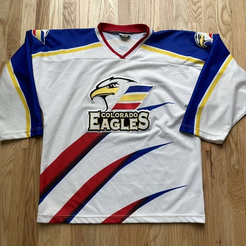 Men's OT Sports CHL AHL Colorado Eagles Home White Blue Red Jersey Sweater Sz L Cover