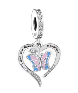 DAUGHTER I LOVE YOU PINK BLUE BUTTERFLY CHARM 🌺 925 STERLING SILVER GIFT - Picture 1 of 6