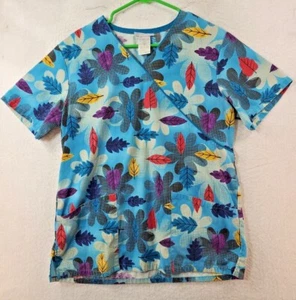 SB Scrubs Womens Small Blue Floral Scrub Top  - Picture 1 of 8