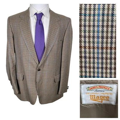 Vintage James Pringle x Magee Wolfhound Twist Gun Club Check Sport Coat 44R 46R - Image 1 of 4
