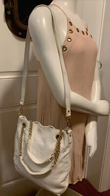 Michael Kors Convertible White Pebbled Leather Sliding Chain Medium Shoulderbag - Image 1 of 4