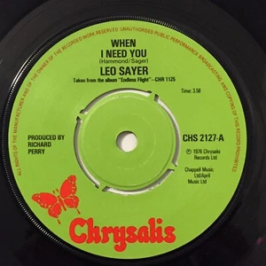 Leo Sayer When I Need You 7 Inch Single UK Import Vinyl Chrysalis Records 1976 - Picture 1 of 4