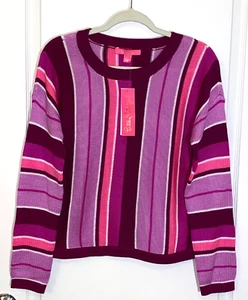 NWT LILLY PULITZER Bordeaux Berry DARYN SWEATER Island Jungle Multi Stripe - M - Picture 1 of 7