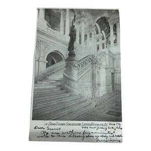 1906 Grand Stairway Biblioteca del Congreso Washington DC postal vintage (P91) - Imagen 1 de 6