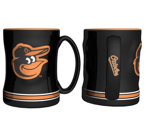 Baltimore Orioles 15oz Sculpted Relief Coffee Mug [NEW] MLB Tea Cup Hot Ceramic Cover
