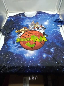 Polyester Y2K Space Jam All Over Print Fashion Mens sz L Shirt Taz Bugs Daffy - Picture 1 of 9