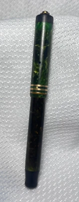 Parker Lady Duofold Fountain Pen 1920's Antq Lucky Curve Green Brown 3 Band Cap - Image 1 of 4