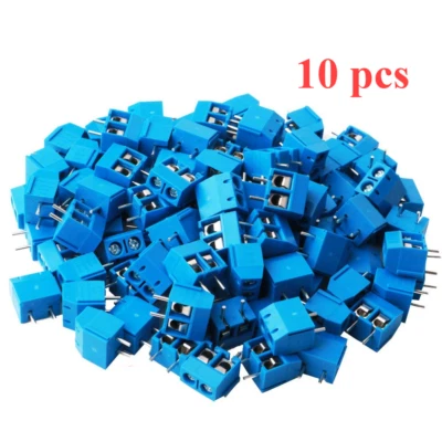 10Pcs 5mm Pitch 2 Pin PCB Mount Screw Terminal Block Connectors (Blue) - Image 1 of 4