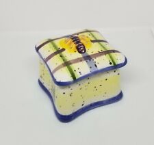 Vintage 1999 Julie Ueland Enesco Bumblebee Plaid Ceramic Small 2" Trinket Box