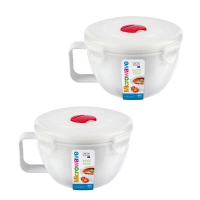 Microwave Soup Bowls Lunch Food Container Spill Proof Clip Lock Vent Lid 2 X 1L - Image 1 of 4